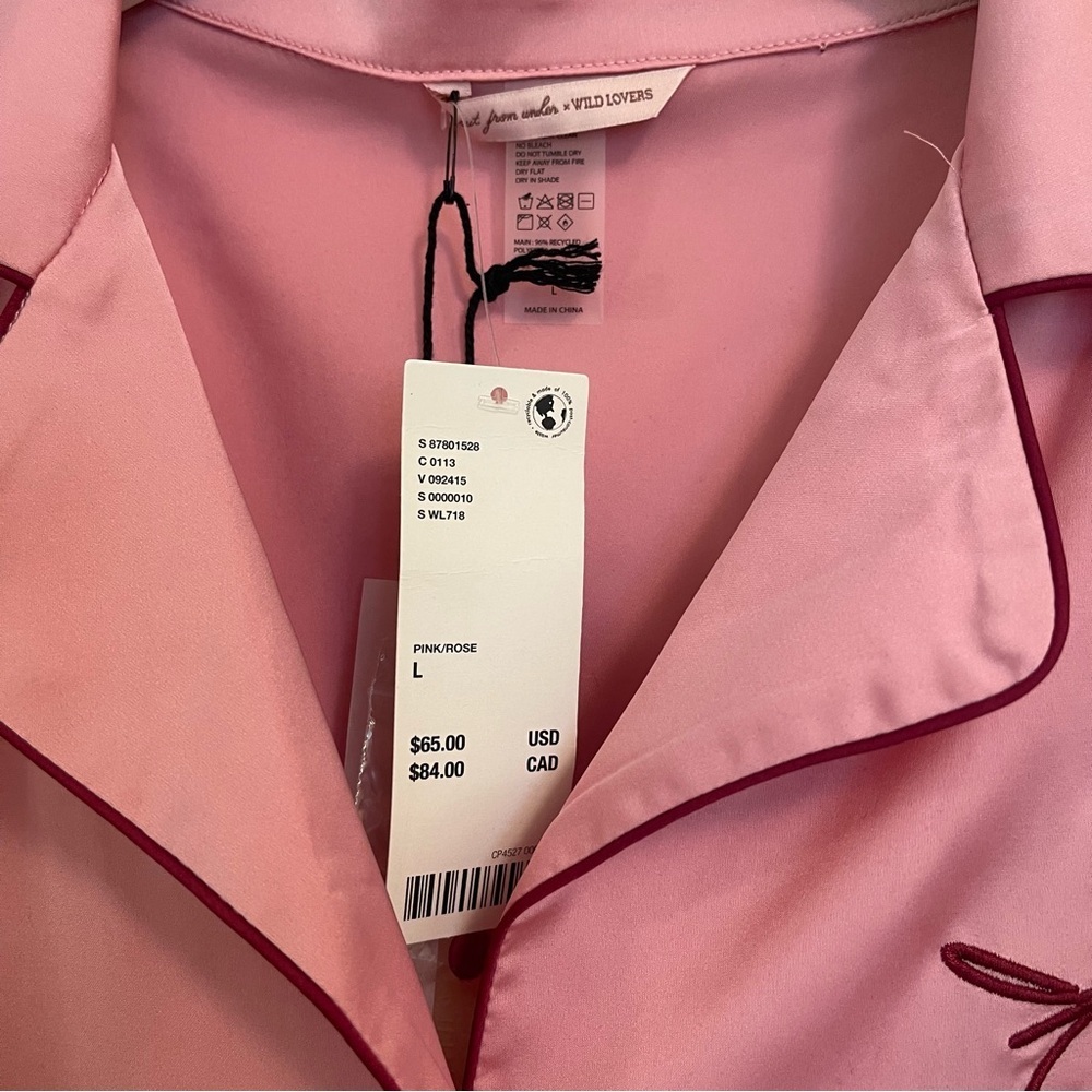Out From Under x Wild Lovers Pink Pajama Shirt Button Down Heart Satin Large - Picture 9 of 14